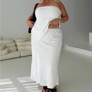 Princess Polly Ermias Linen Blend Midi Skirt White Curve